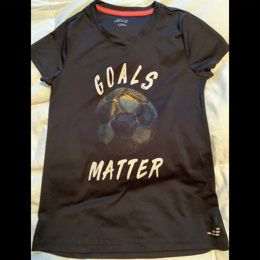 "Goals Matter" Soccer T-Shirt. Girls Size L.